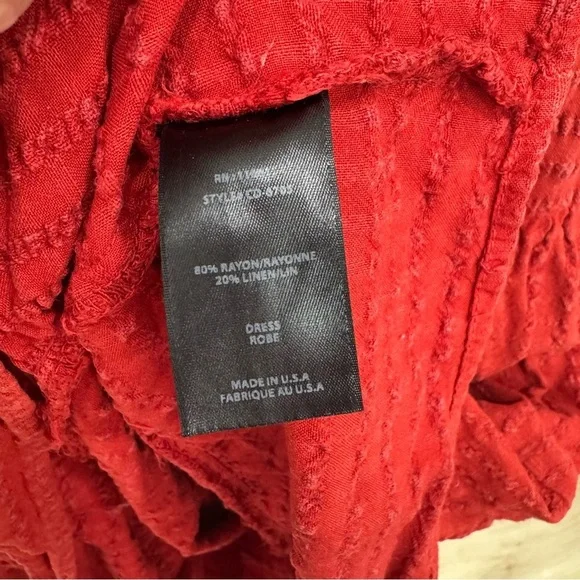 Anthropologie Amadi Flutter Sleeve Ruffle Tiered Red Dress Sz Large textured - Picture 4 of 5